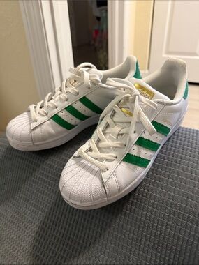 adidas Kids White Sneakers with Green Stripes